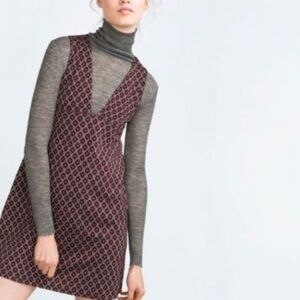 ZARA Womens Dress‎ Dress Size L Red Black Knit Jumper Dark Academia Preppy
